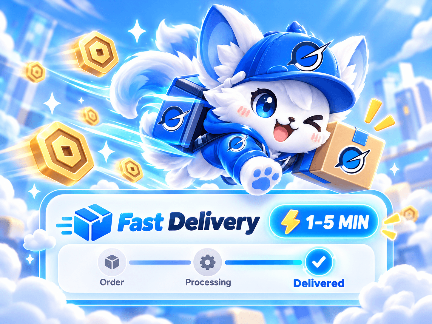 Fast delivery mascot carrying a parcel